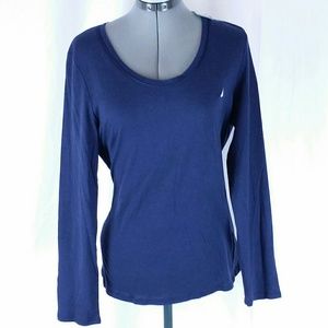 Nautica Sleepwear Top Henley Navy Blue Large